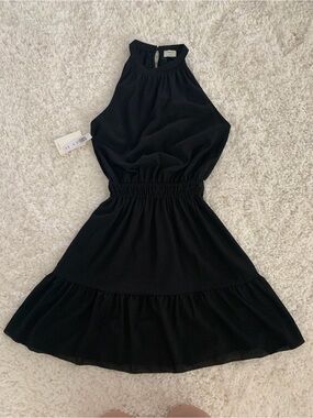 Aritzia Wilfred Black Halter Dress with Elastic Waist